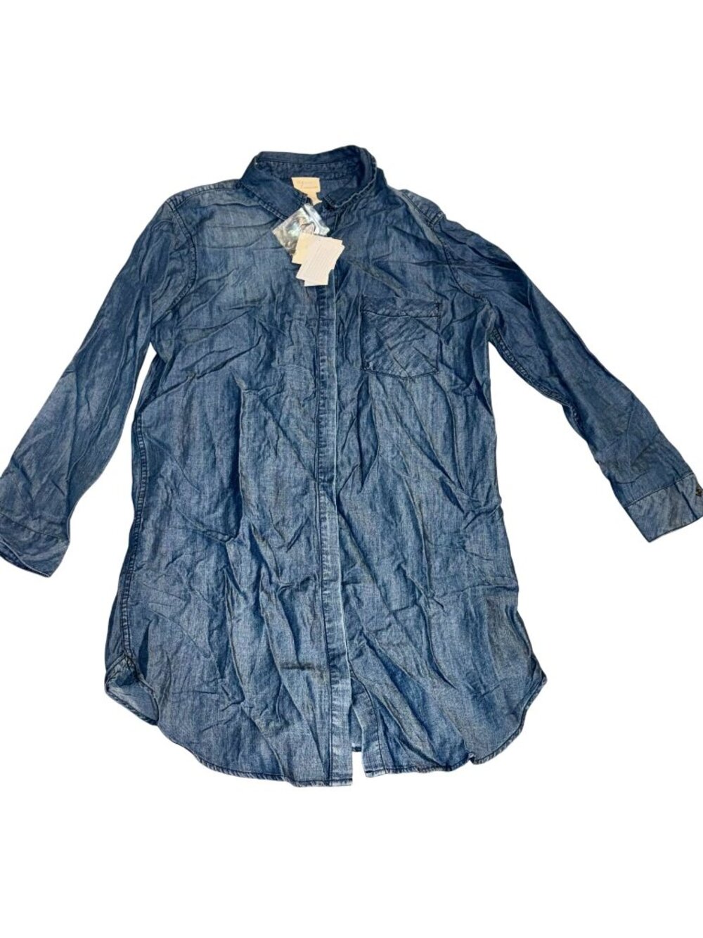 Andrea Jovine Denim Long-Sleeve Tunic Shirt Dress L 100% Tencel Blue